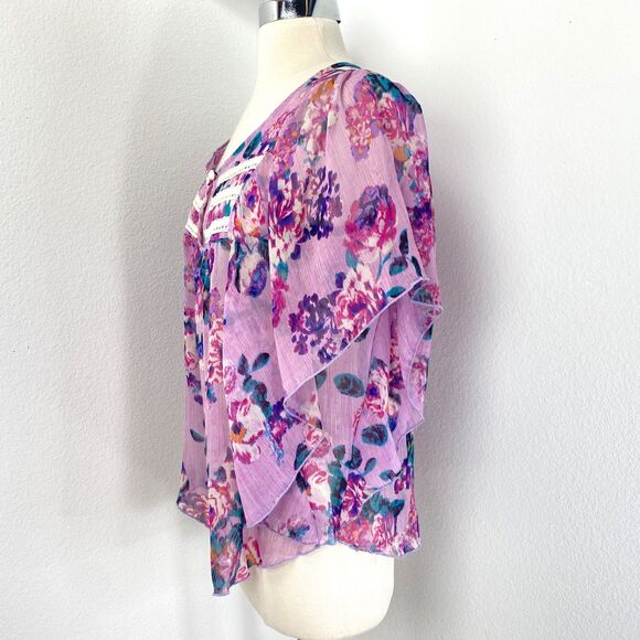 Julies Closet Lavender Chiffon Sheer Blouse Med Batwings Whimsy Fairy Boho Angel - Picture 7 of 11